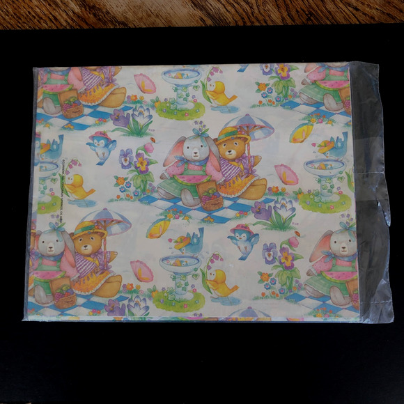 Vintage 92 Easter Bunny Bear Wrapping Craft Paper